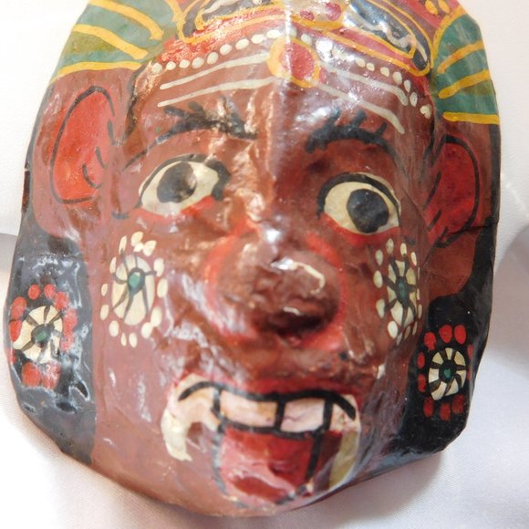 Vintage Hand Painted Tribal Look Paper Mache Mask - Picture 2 of 7